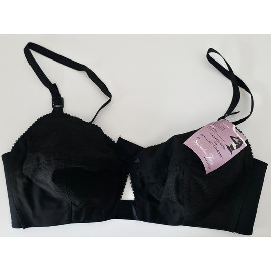 VINTAGE *NEW* 1960' Splendor Form Women's Black Bullet Bra w/Lace Trim Size 38B