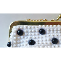 VINTAGE *NEW* 1950's White and Black Beaded Clutch Purse with Gold Chain