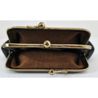 VINTAGE *NEW* 1960's Black with Brass Clasp Two Pocket Change Purse