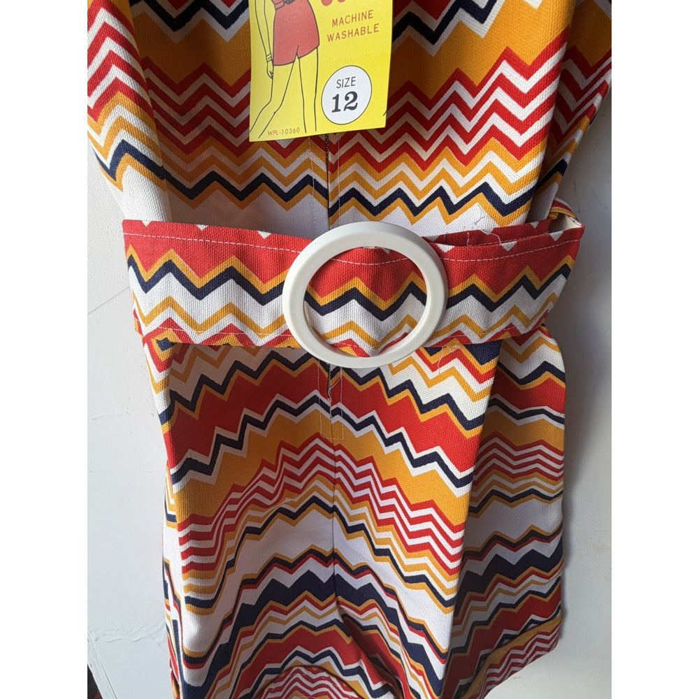 VINTAGE *NEW* 1960's Chevron Print Romper with Belt Size 12