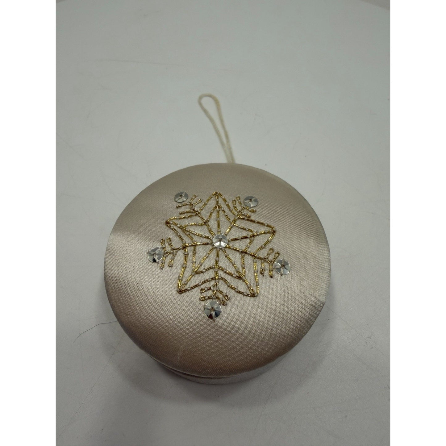 VINTAGE *NEW* 1960's Cream Silk Satin Snowflake Box | Holiday Ornament