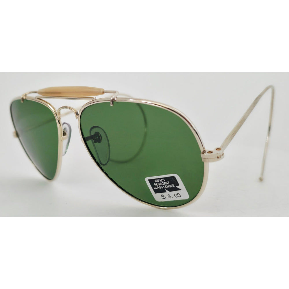 VINTAGE *NEW* 1970's Ray Max Gold Frame with Green Lens Aviator Sunglasses