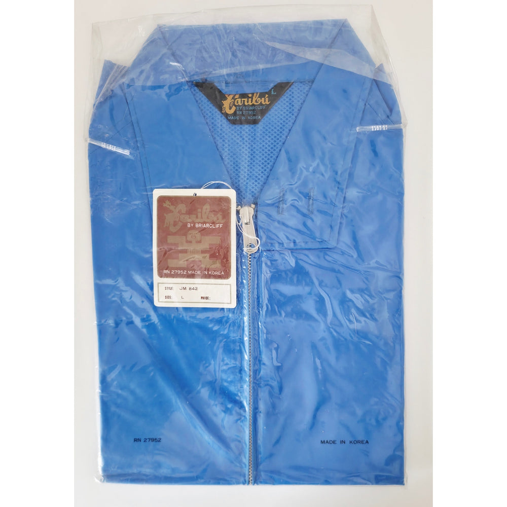 VINTAGE *NEW* 1970's Caribu Men's Blue Nylon All Weather Zip Hood Jacket Size L