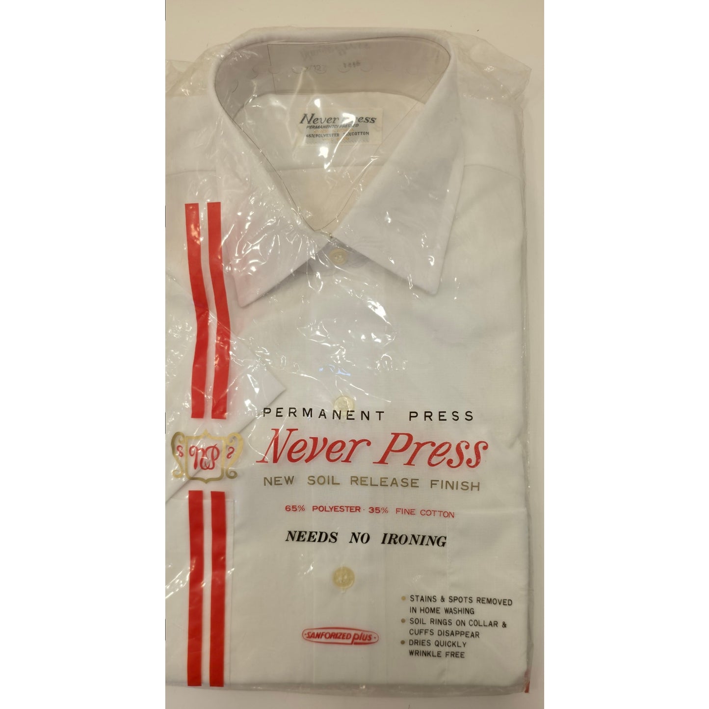 VINTAGE *NEW* 1960's Men's White Collared Shirt Poly/Cotton Blend No Iron Size 14 1/2
