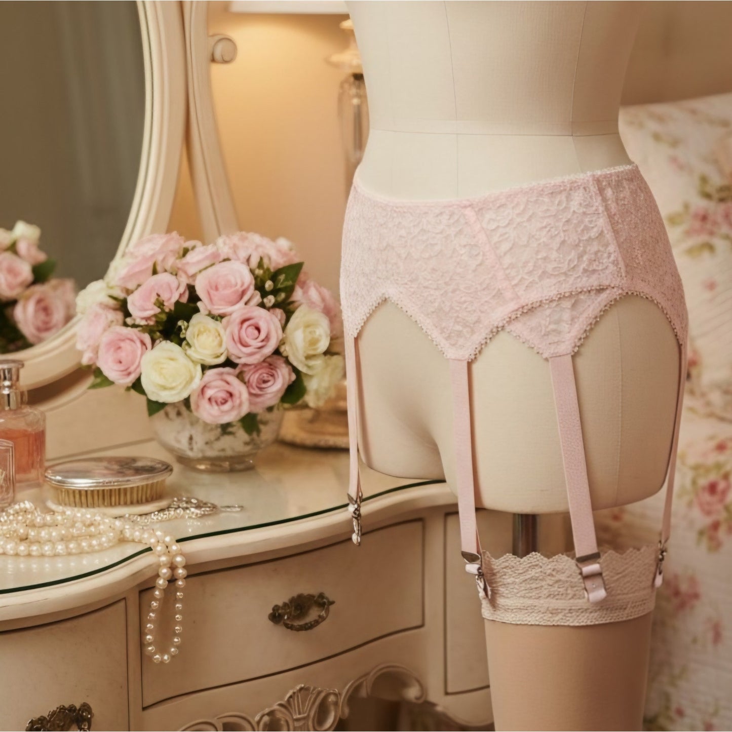 VINTAGE *PRISTINE* 1960's Gold Seal Women's Light Pink Lace Garter Belt Size 30