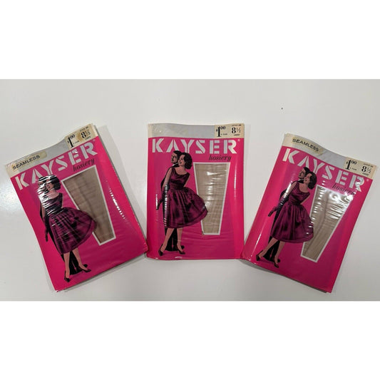 VINTAGE *NEW* Kayser Hosiery-Seamless-Grey-3pair-Sz8.5M