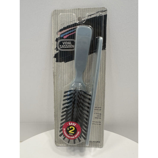 VINTAGE *NEW* 1992 Vidal Sassoon 6013KM Brush & Comb Set Lt Gray