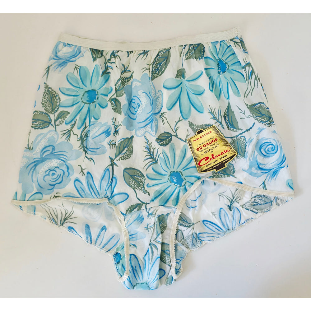 VINTAGE *NEW* 1960's Beaunit Women's Blue Flower Print Panties Size L
