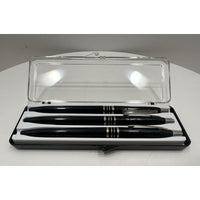 VINTAGE *NEW* Set of 3 Kwik Klik Ballpoint Pens in Case Black/Silver USA