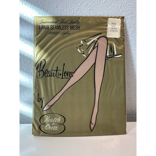 VINTAGE *NEW* BeautyLons Hosiery-Seamless Mesh-Beige Sz8.5M X 1