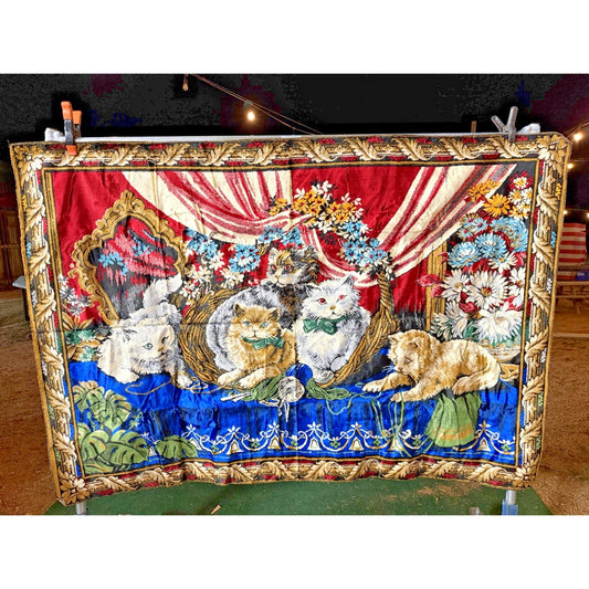 VINTAGE *PRISTINE* 1960's Cat Party Italian Velvet Tapestry