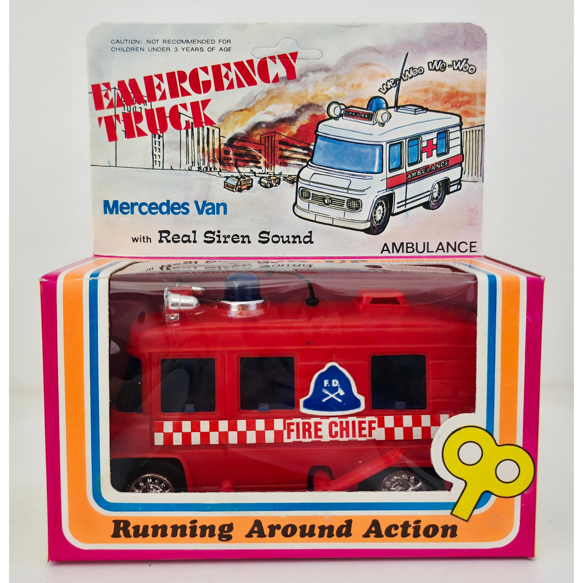 VINTAGE *NEW* 1960's Emergency Trucks Mercedes Van w/Real Siren Sound Set of 3