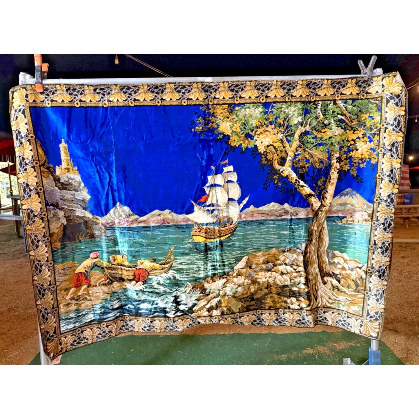 VINTAGE *PRISTINE* 1960's “Anxious to Sail” Italian Velvet Tapestry