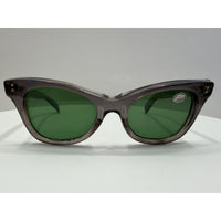 VINTAGE *NEW* 1960's Glam Unisex Sunglasses Gray Rnd Frame/Green Lens ITALY