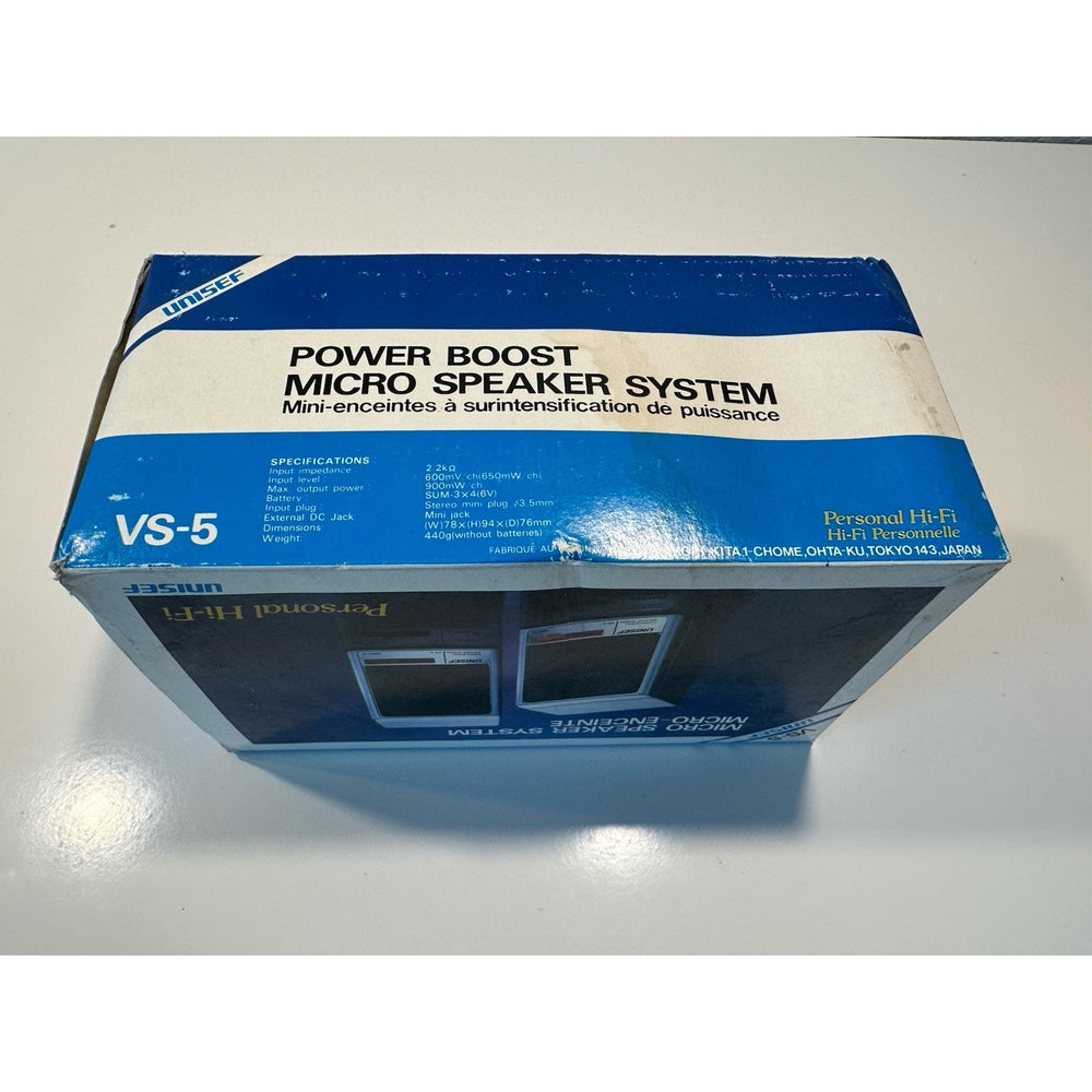 VINTAGE *NEW* 1980's UNISEF VS-5 Power Boost Micro Personal HiFi Speaker System Set