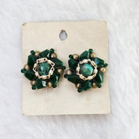 VINTAGE *NEW* 1950's Green & Gold Cluster Clip-On Earrings On Card 1.25" Germany