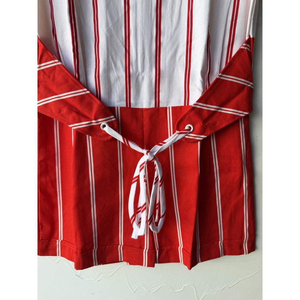 VINTAGE *NEW* 1960's Red/White Striped Waist Tie Romper Size 16 (Fits like 8-10)