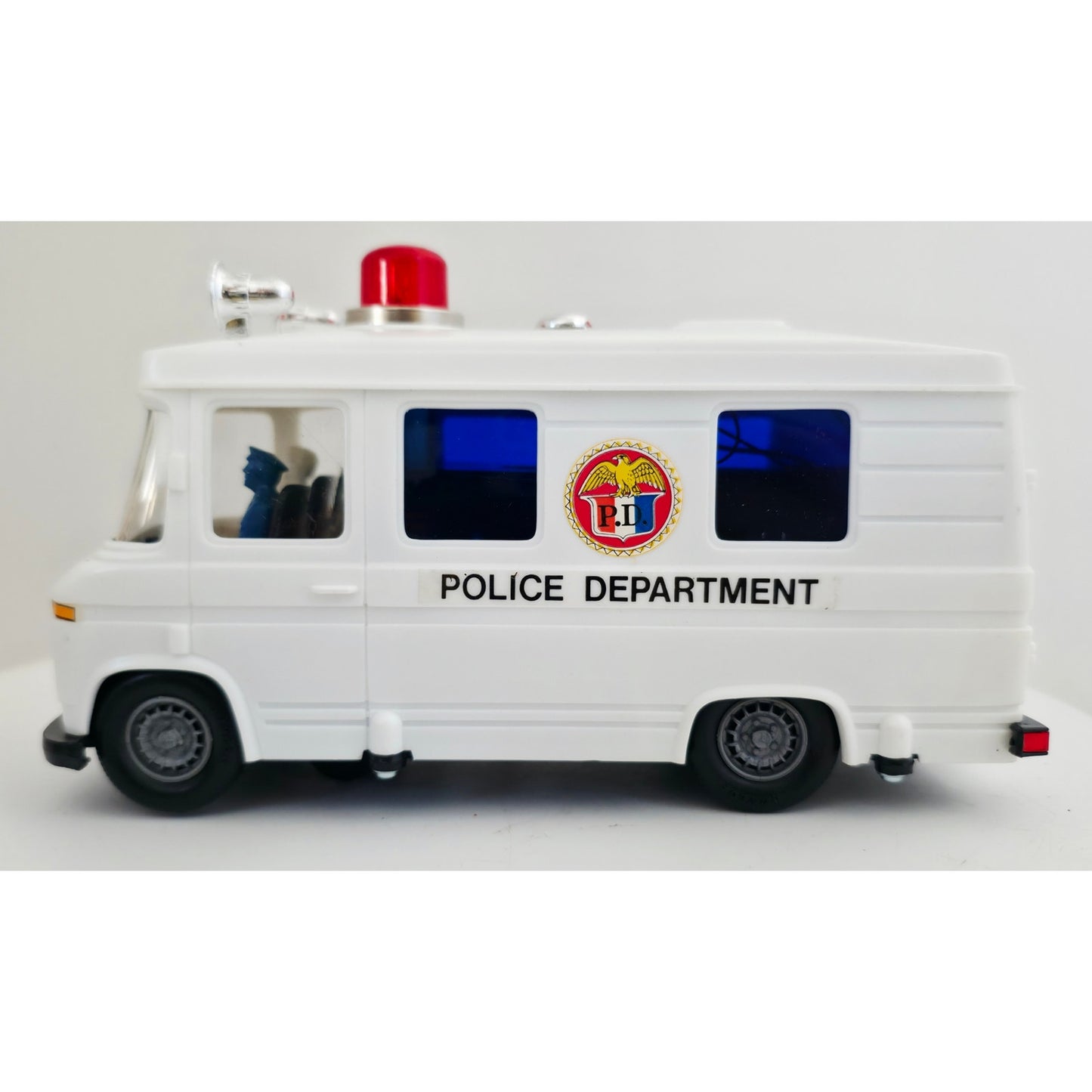 VINTAGE *NEW* 1980's Police Rescue Vehicle White With Siren Bump-n-Go Action