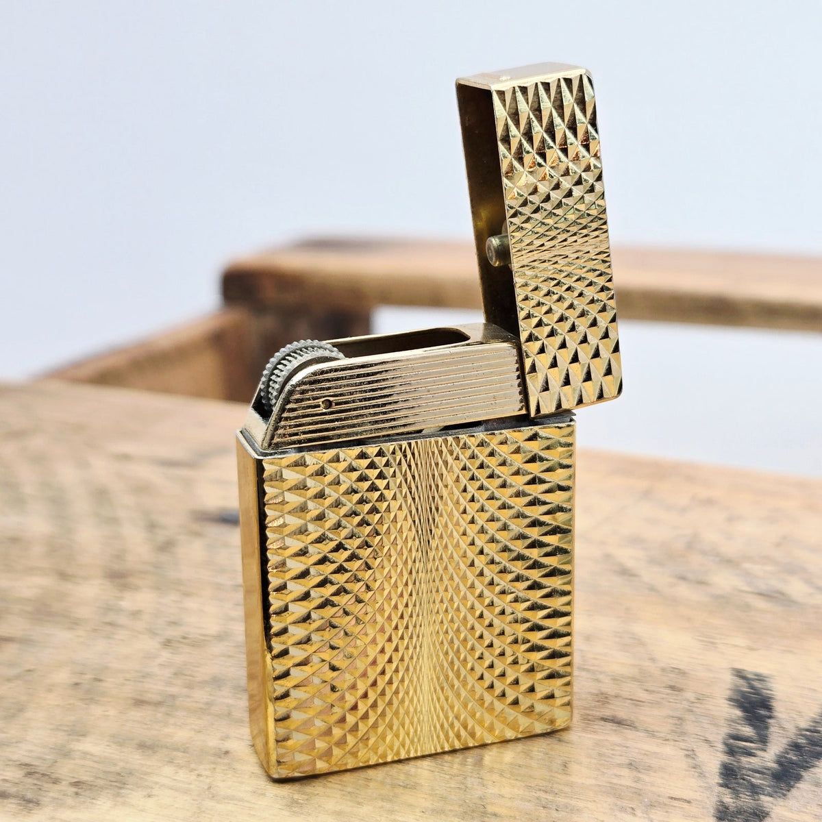 VINTAGE *NEW* 1960's JJJ Gold Textured Butane Lighter Japan