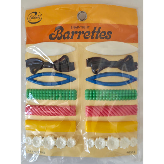 VINTAGE *NEW* 1975 Goody 14 Snap-Tight Barrettes Multi-Colored #6514 USA