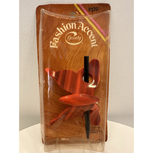 VINTAGE *NEW* 1970's Goody Fashion Accent Ponytail/Bun Buckle Barrettes Orange