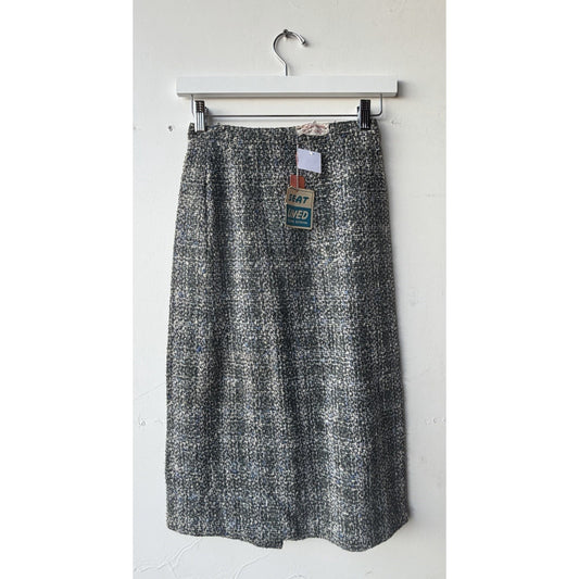 VINTAGE *NEW* 1960's Blue/Gray Lined Italian Tweed Skirt Size 22