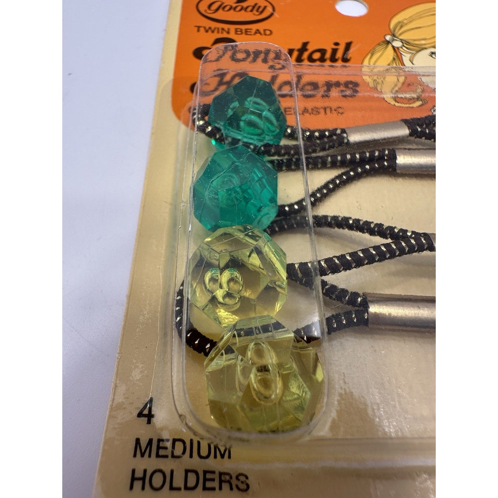 VINTAGE *NEW* 1975 Goody #4589/6 Med Twin Bead Ponytail Crystal Cut Holders