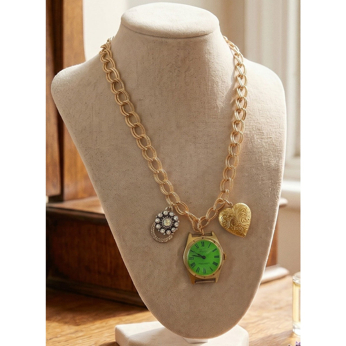 Vintage 1960's Lucerne Green Watch Face Necklace Custom Made | Limited Edition