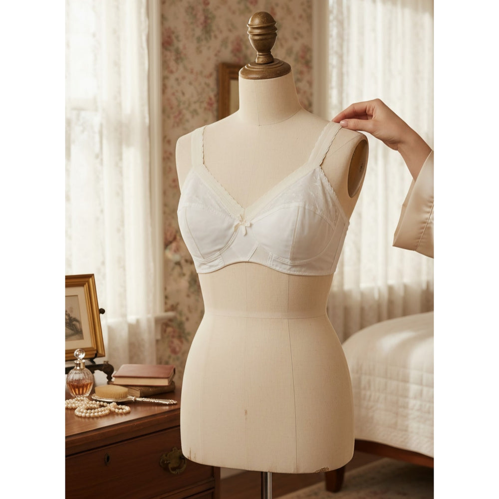 VINTAGE *NEW* 1960's Women's Bullet Bra White & Cream w/Center Flower Sz 38B USA