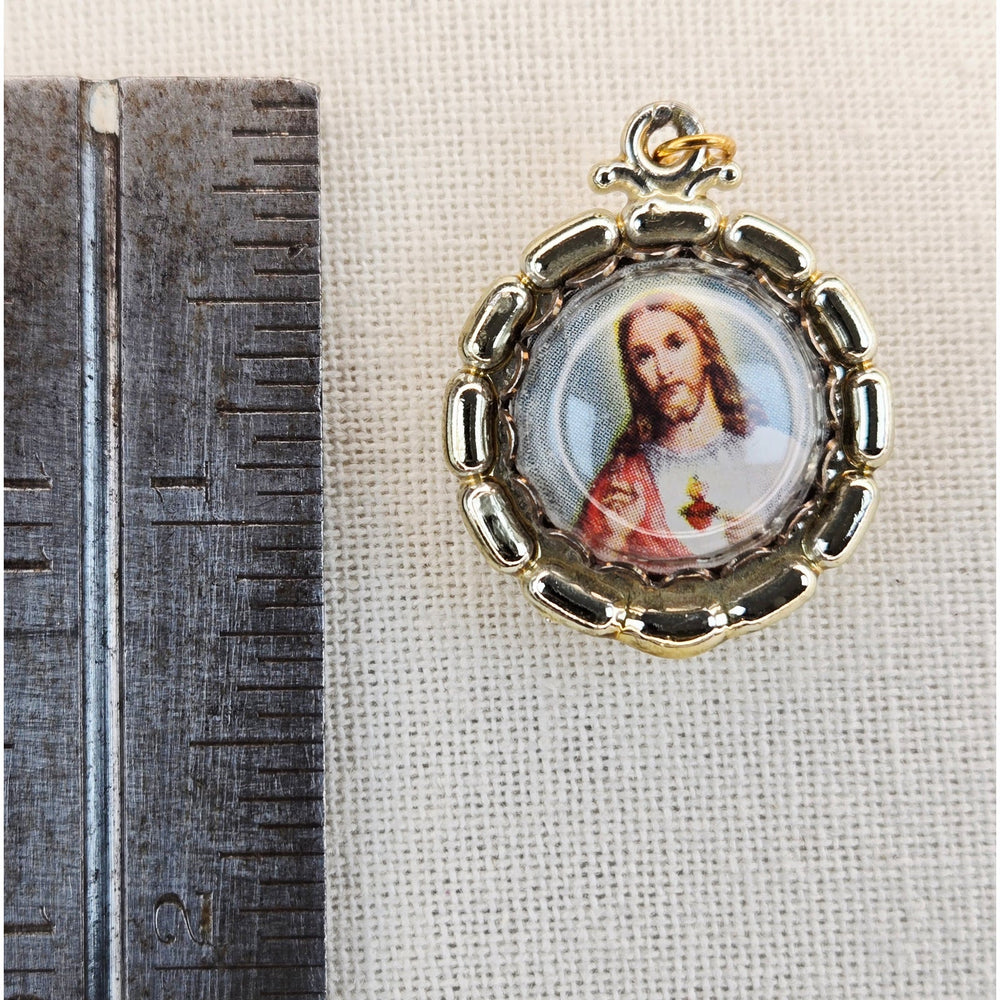 VINTAGE *NEW* 1950's Jesus and Saint Christopher Religious Pendant 1.25"