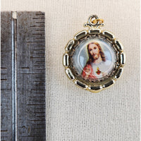 VINTAGE *NEW* 1950's Jesus and Saint Christopher Religious Pendant 1.25"