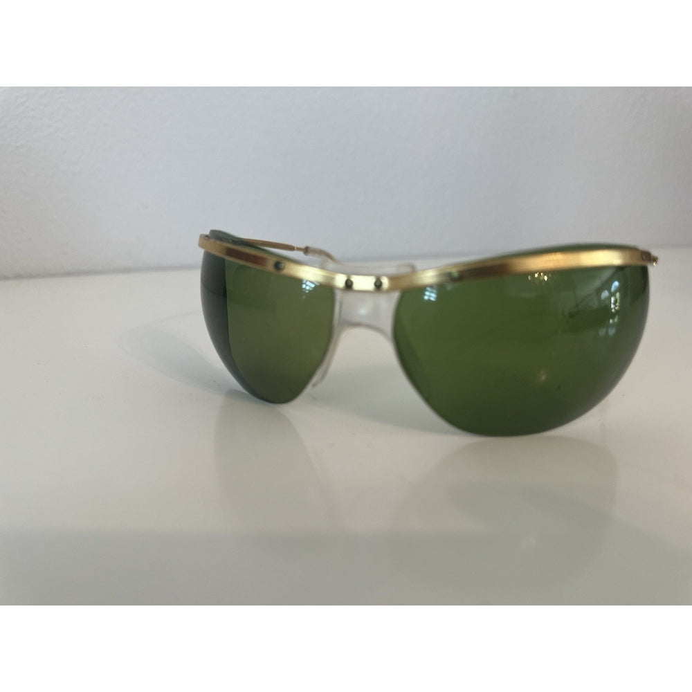 VINTAGE *NEW* 1970's Gold-Rim Green Lens with Clear Bridge Sunglasses