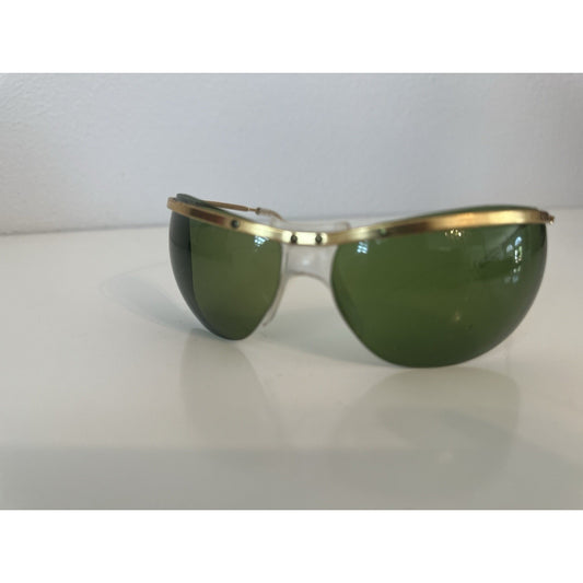 VINTAGE *NEW* 1970's Gold-Rim Green Lens with Clear Bridge Sunglasses