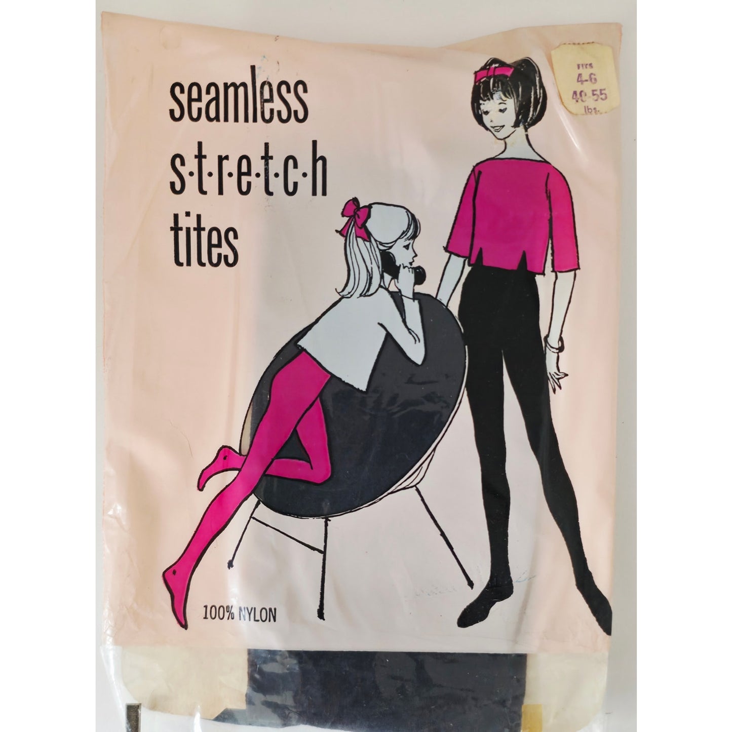 VINTAGE *NEW* 1960's Girls Seamless Stretch Tights Black Size 4-6