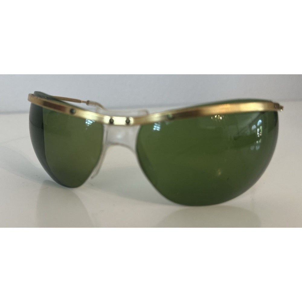 VINTAGE *NEW* 1970's Gold-Rim Green Lens with Clear Bridge Sunglasses