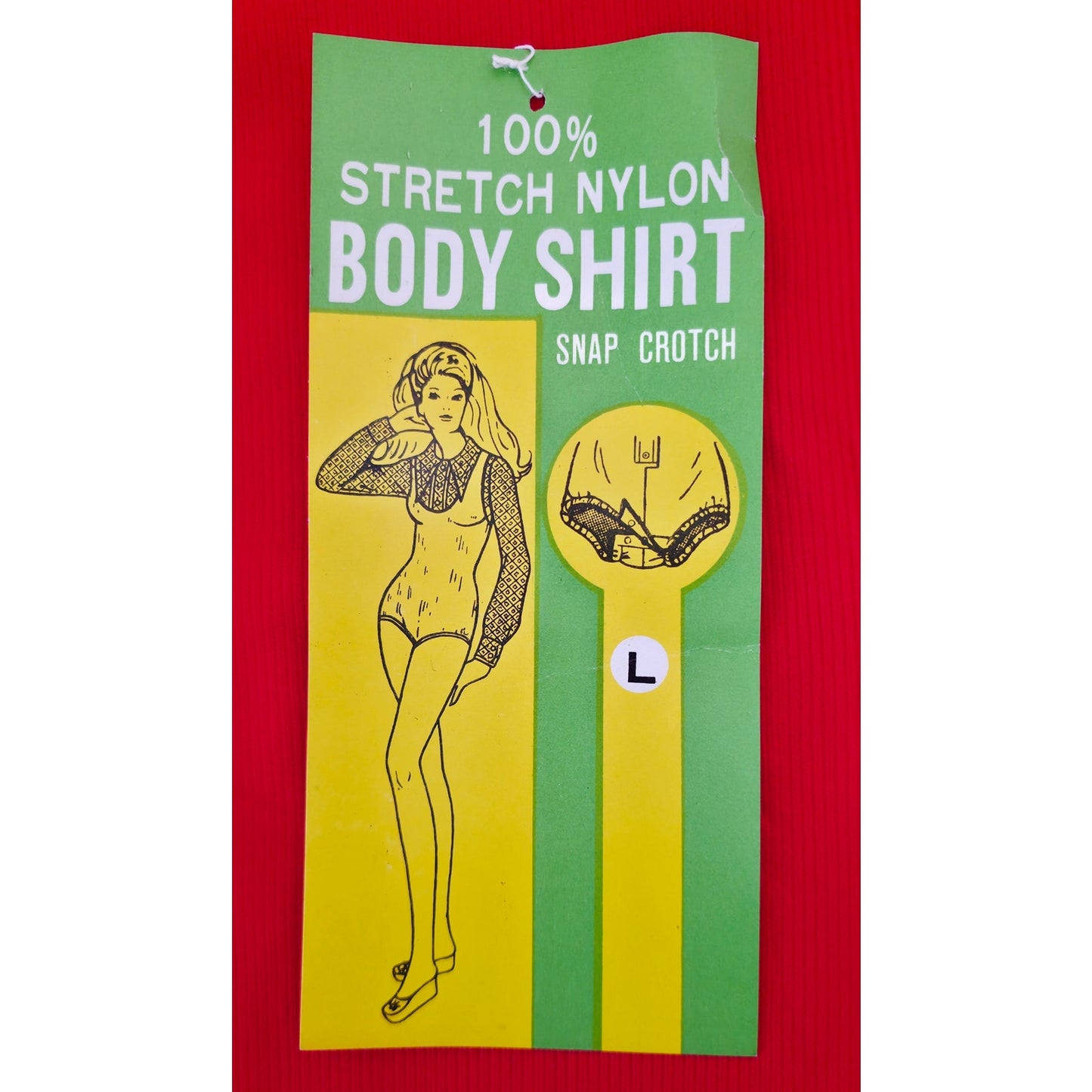 VINTAGE *NEW* 1960's Women's Red Body Shirt w/Pointed Collar 100% Nylon Size L