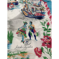 VINTAGE "NEW" 1950's "Juarez" Hand-Rolled Silk Rayon Scarf 31" x 31" - Blue Trim