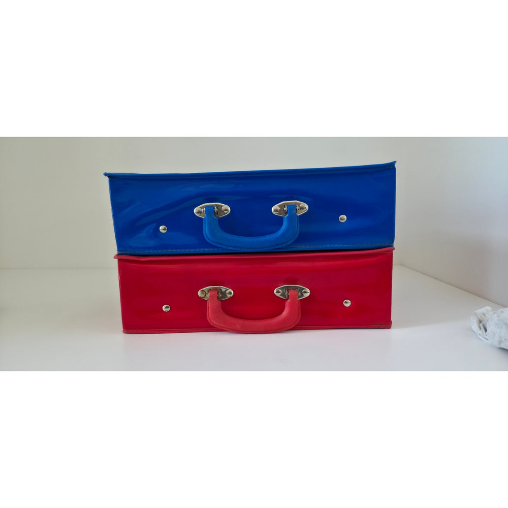 VINTAGE *NEW* 1970's Vinyl Carrying Case Blue and Red Set of 2