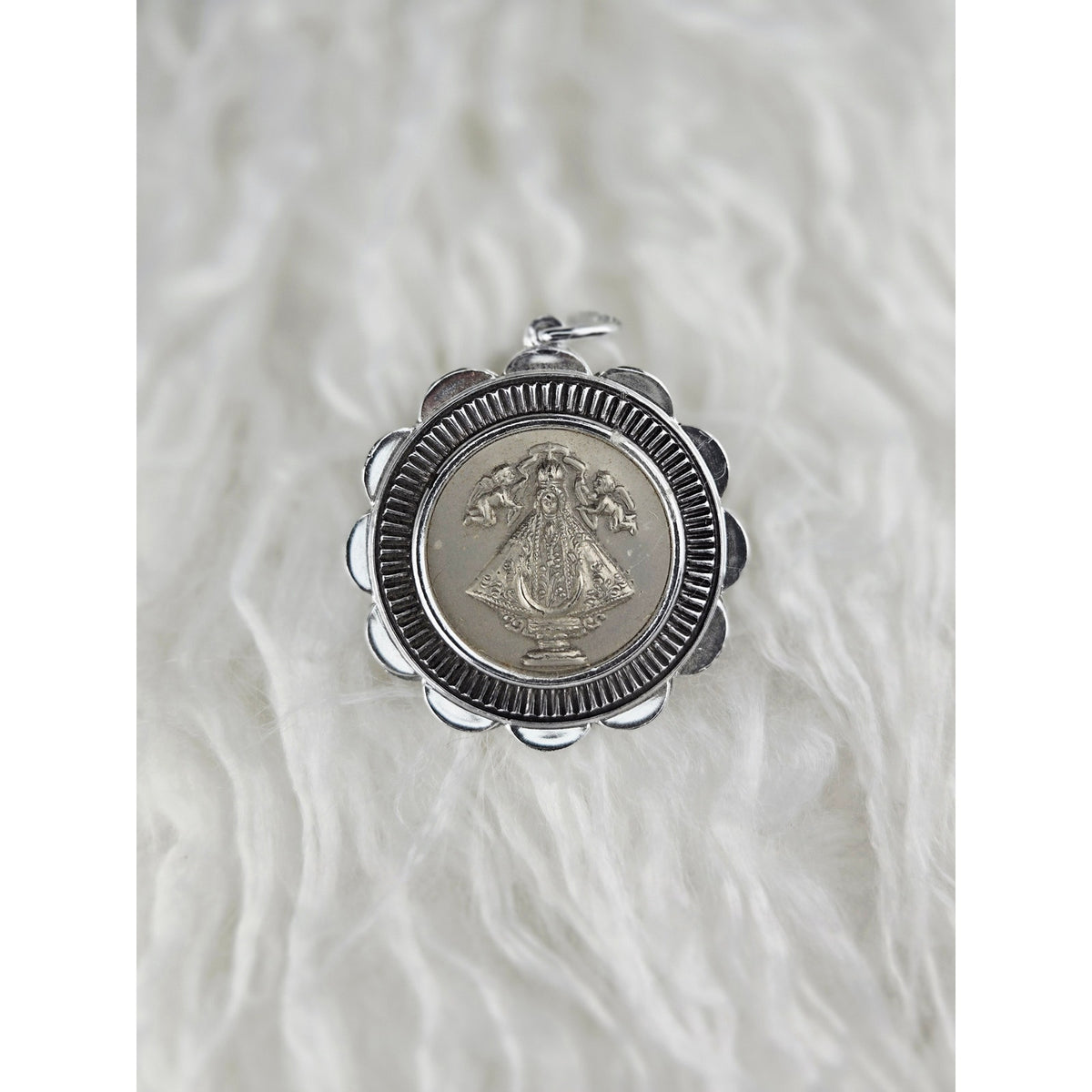 VINTAGE *NEW* 1950's Our Lady of Santander Silver-Toned Pendant West Germany