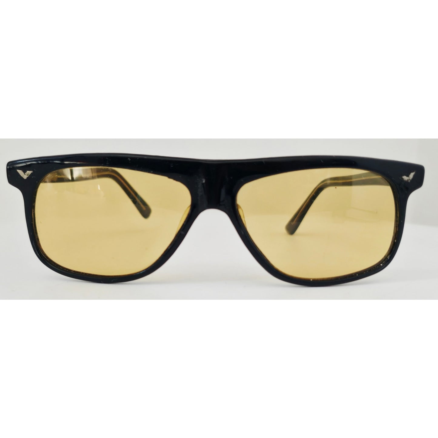 VINTAGE *NEW* 1970's Glam Unisex Dark Brown Frame with Yellow Lens Sunglasses