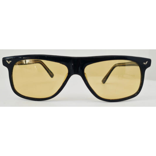 VINTAGE *NEW* 1970's Glam Unisex Sunglasses Dark Brown Frame with Yellow Lens