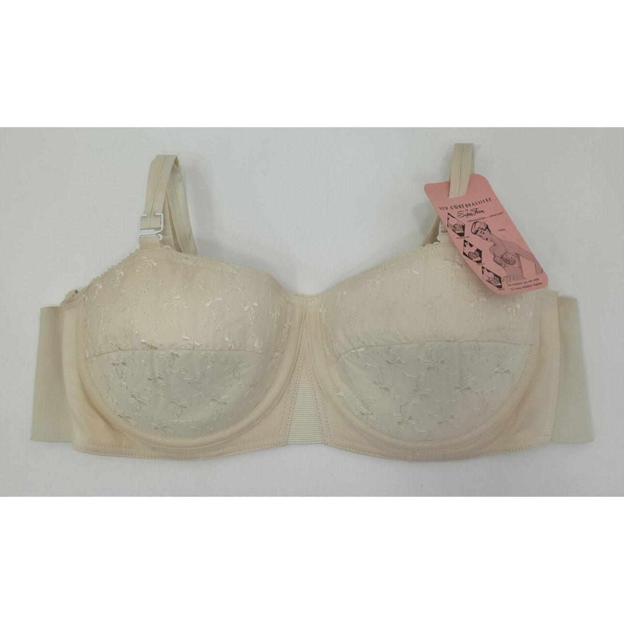 VINTAGE *NEW* 1960's Super Form Women's Novelty Cream w/Flowers Padded Bra 40B