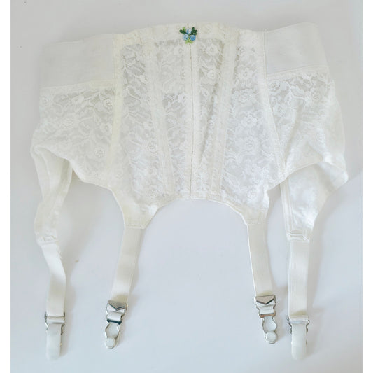 VINTAGE *NEW* 1950's Women's White Lace Garter Belt w/Blue Flower Size L