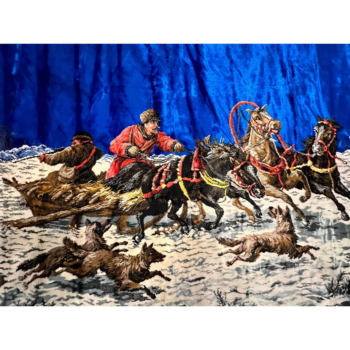VINTAGE *NEW* 1960's "The Fight Through The Snow" Wall Art Rug / Tapestry