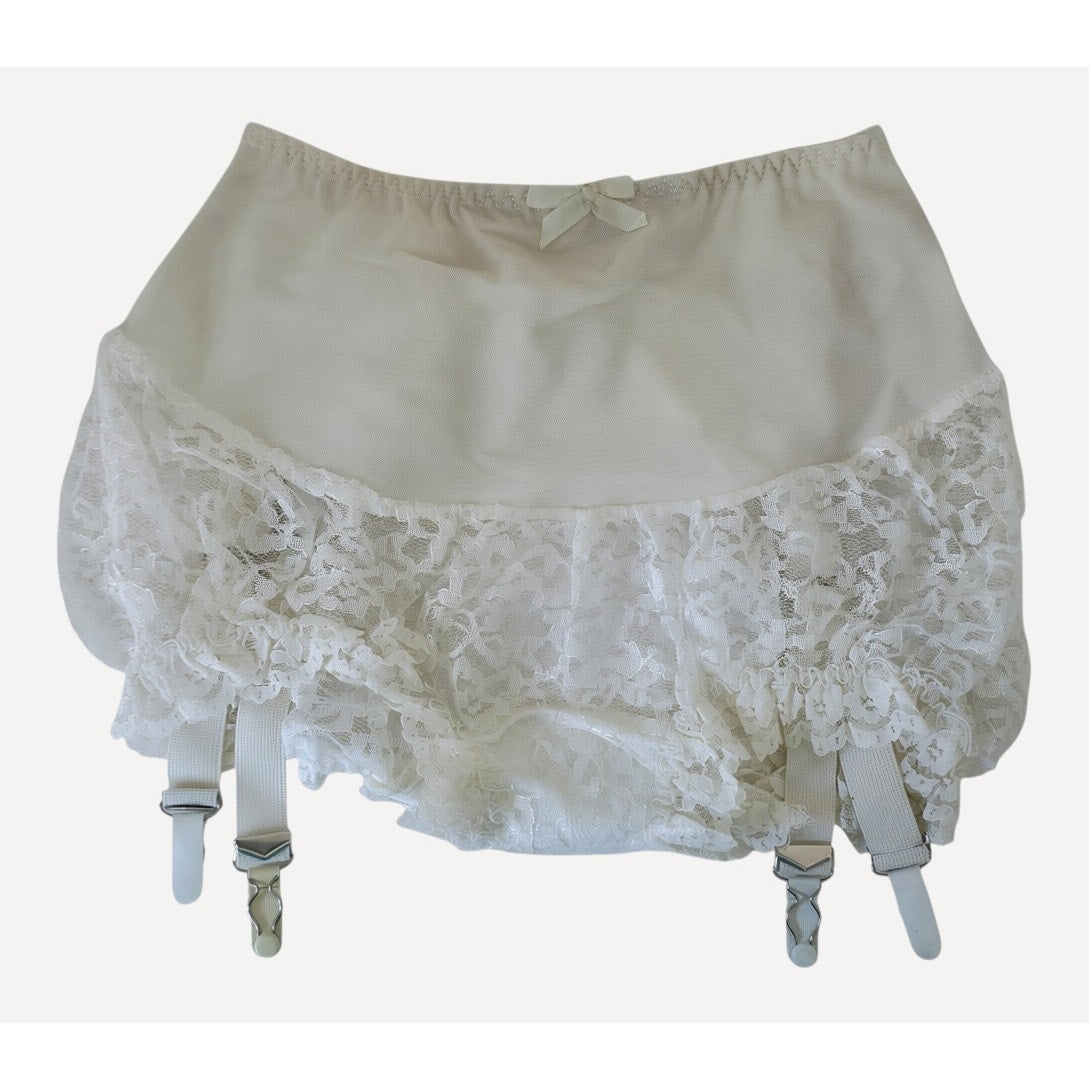 VINTAGE *NEW* 1950's Women's White w/Lace Girdle Garter Size L