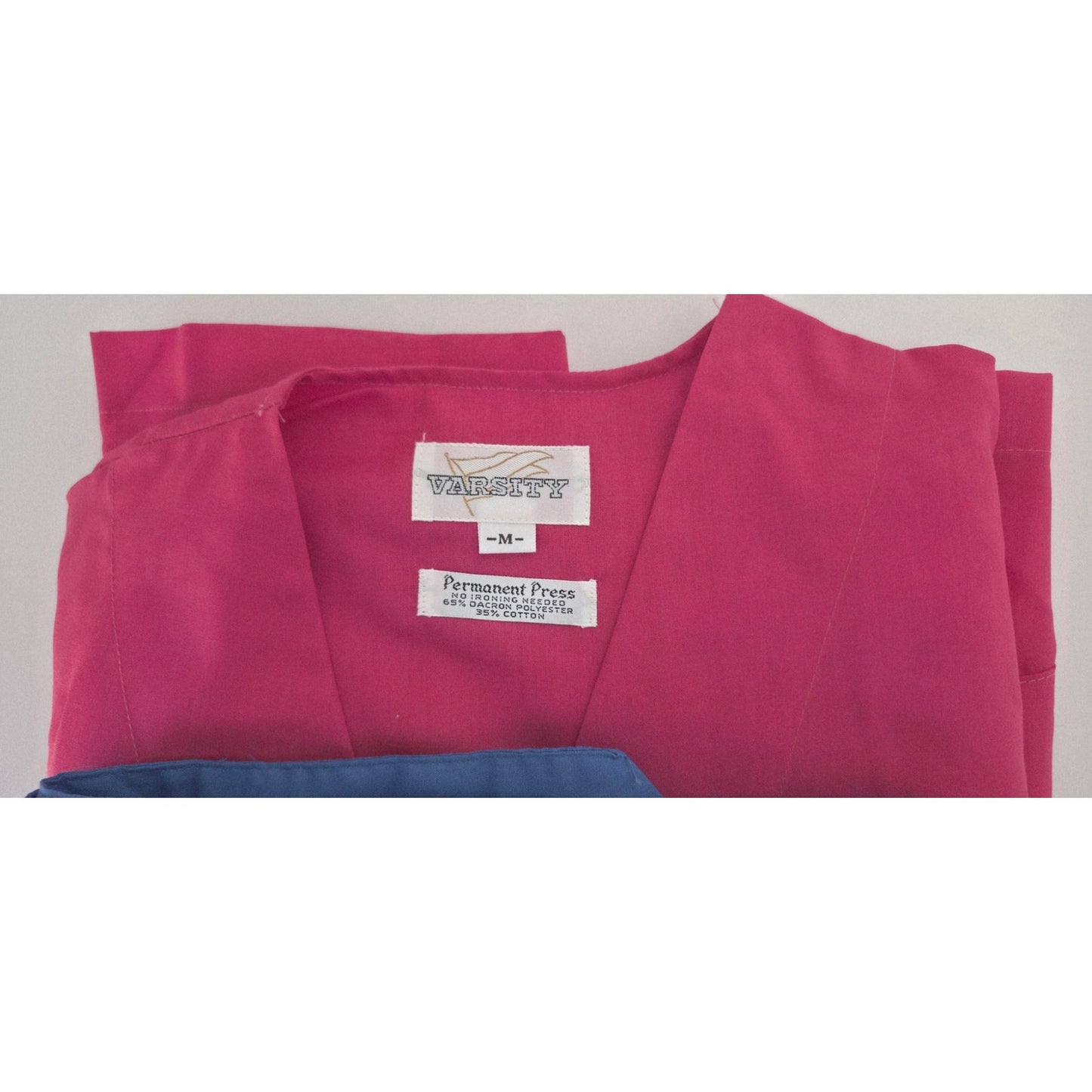 VINTAGE *NEW* 1970's Women's Pink Scrubs | Top & Pants | Kimono w/ Blue Belt Size M
