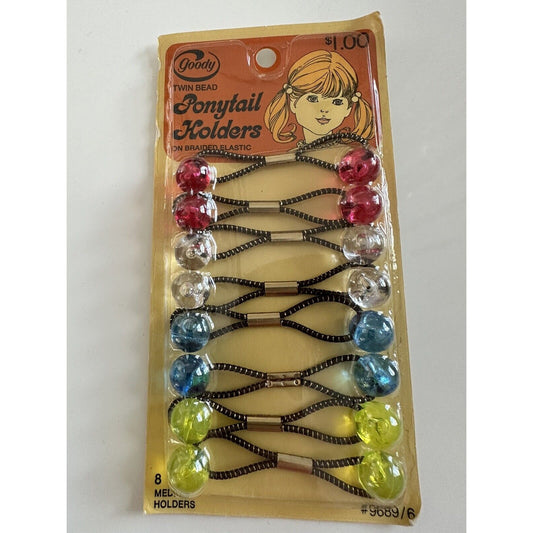 VINTAGE 'NEW' 1980's Goody Ponytail Holders Medium Twin Bead