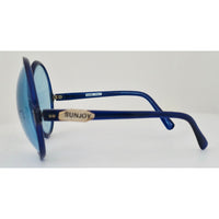 VINTAGE *NEW* 1970's Glam Unisex Oversized Sunglasses Blue Frame Blue Lens