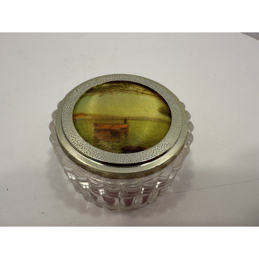 VINTAGE *NEW* 1950's Old Master Silk Printed Silk Lakefront Trinket Box