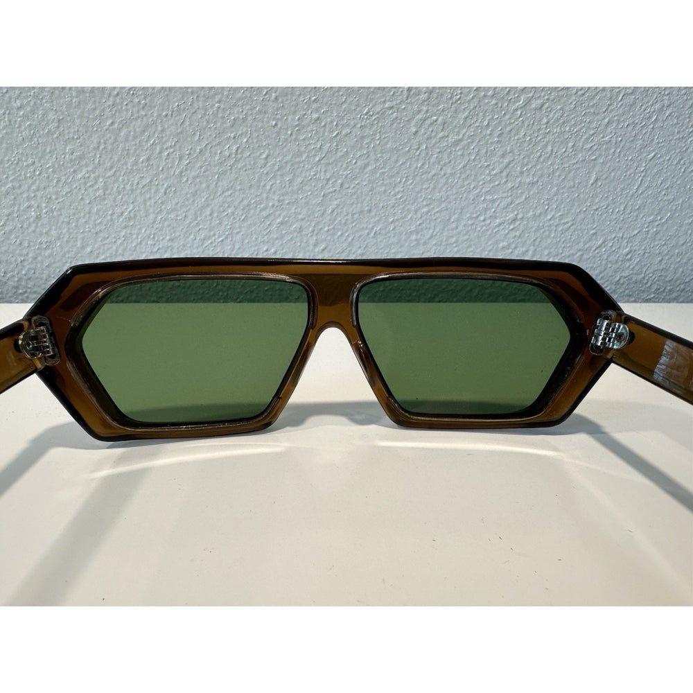 VINTAGE *NEW* 1970's Glam Unisex Sunglasses Brown Hex Frame MINT